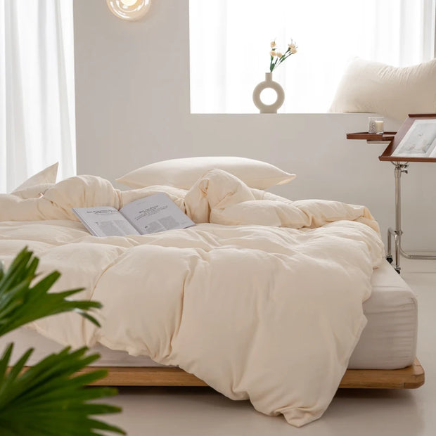 Solid Color Duvet Cover 100% Washed Cotton Quilt Cover Japanese Minimalist Style