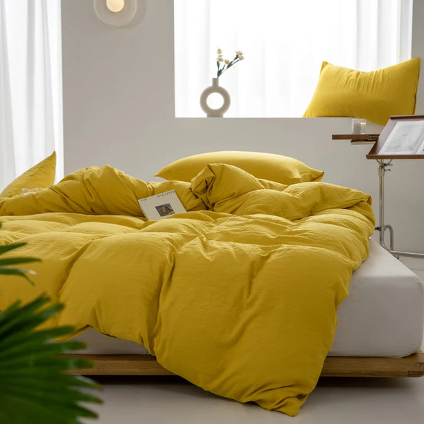 Solid Color Duvet Cover 100% Washed Cotton Quilt Cover Japanese Minimalist Style