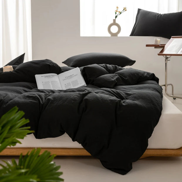 Solid Color Duvet Cover 100% Washed Cotton Quilt Cover Japanese Minimalist Style