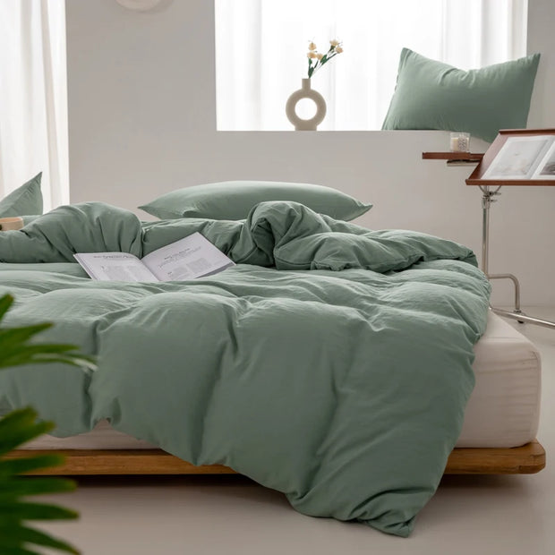 Solid Color Duvet Cover 100% Washed Cotton Quilt Cover Japanese Minimalist Style