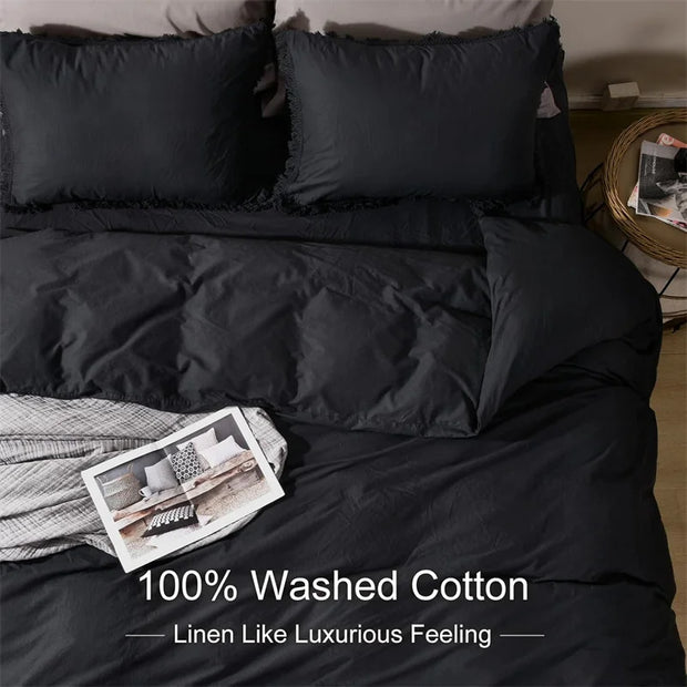 Solid Color Duvet Cover 100% Washed Cotton Quilt Cover Japanese Minimalist Style
