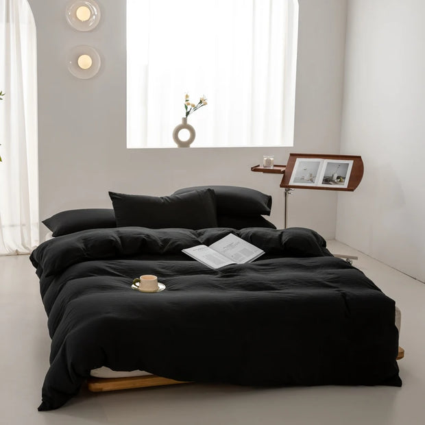 Solid Color Duvet Cover 100% Washed Cotton Quilt Cover Japanese Minimalist Style
