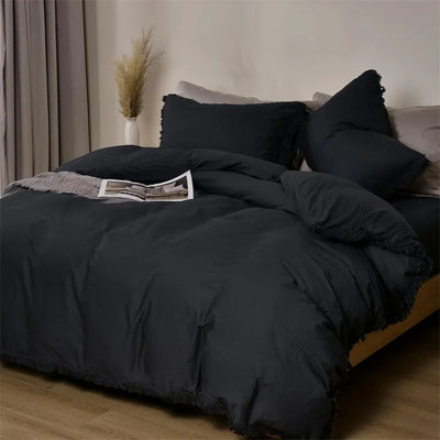 Solid Color Duvet Cover 100% Washed Cotton Quilt Cover Japanese Minimalist Style