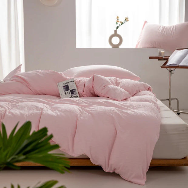 Solid Color Duvet Cover 100% Washed Cotton Quilt Cover Japanese Minimalist Style