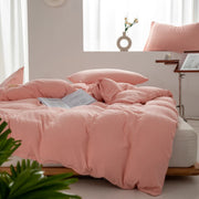 Solid Color Duvet Cover 100% Washed Cotton Quilt Cover Japanese Minimalist Style