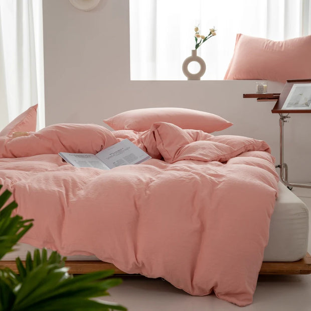 Solid Color Duvet Cover 100% Washed Cotton Quilt Cover Japanese Minimalist Style