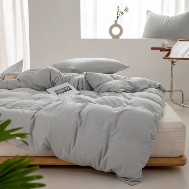 Solid Color Duvet Cover 100% Washed Cotton Quilt Cover Japanese Minimalist Style