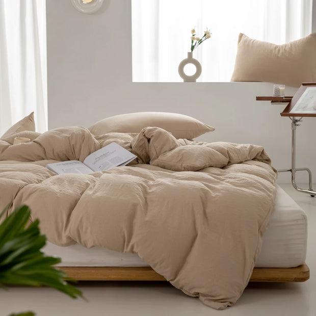 Solid Color Duvet Cover 100% Washed Cotton Quilt Cover Japanese Minimalist Style