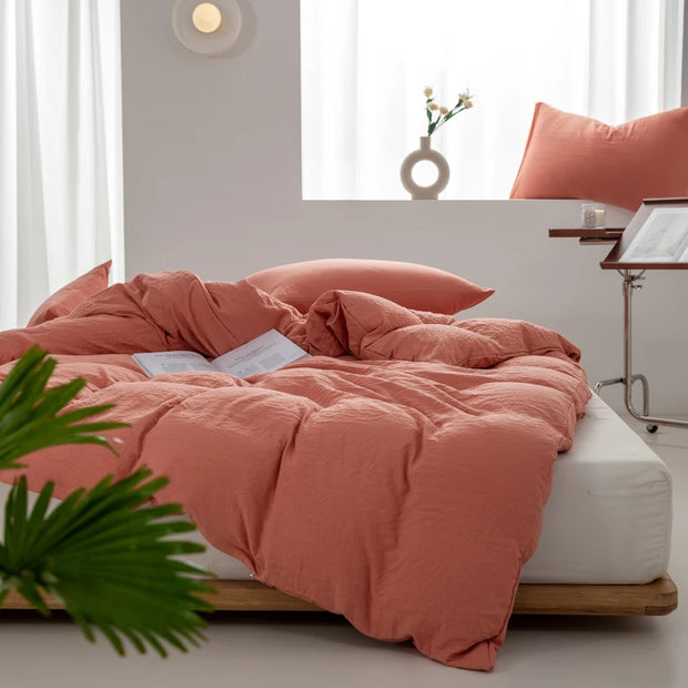 Solid Color Duvet Cover 100% Washed Cotton Quilt Cover Japanese Minimalist Style