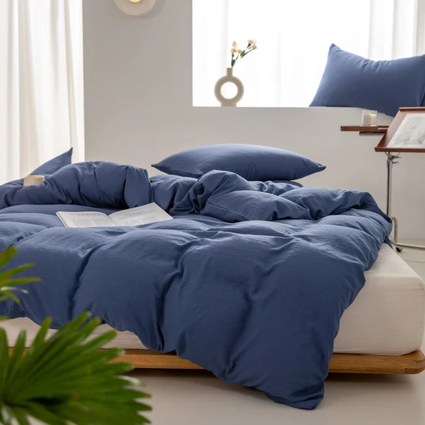Solid Color Duvet Cover 100% Washed Cotton Quilt Cover Japanese Minimalist Style