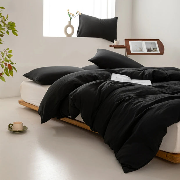 Solid Color Duvet Cover 100% Washed Cotton Quilt Cover Japanese Minimalist Style