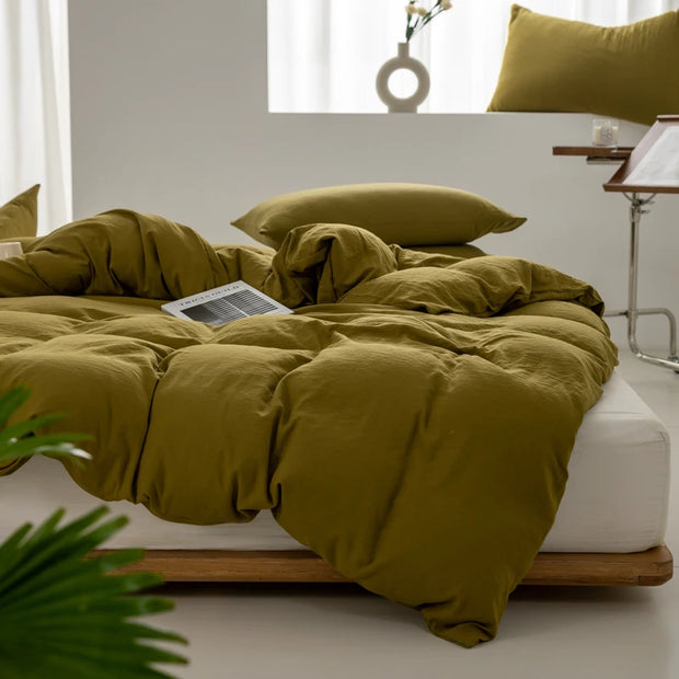 Solid Color Duvet Cover 100% Washed Cotton Quilt Cover Japanese Minimalist Style