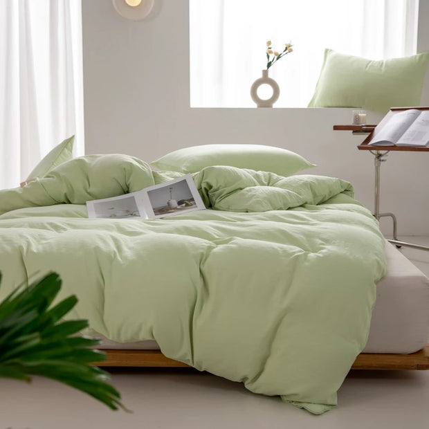 Solid Color Duvet Cover 100% Washed Cotton Quilt Cover Japanese Minimalist Style