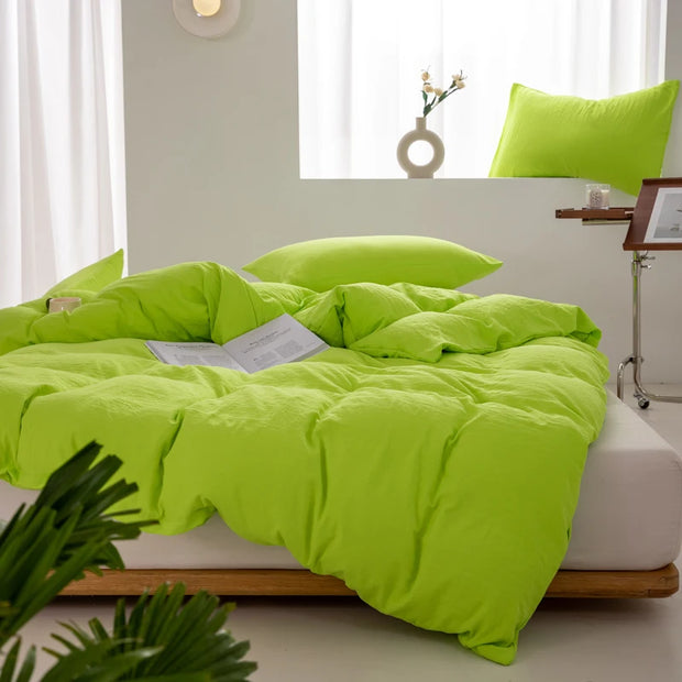 Solid Color Duvet Cover 100% Washed Cotton Quilt Cover Japanese Minimalist Style