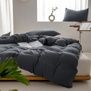 Solid Color Duvet Cover 100% Washed Cotton Quilt Cover Japanese Minimalist Style