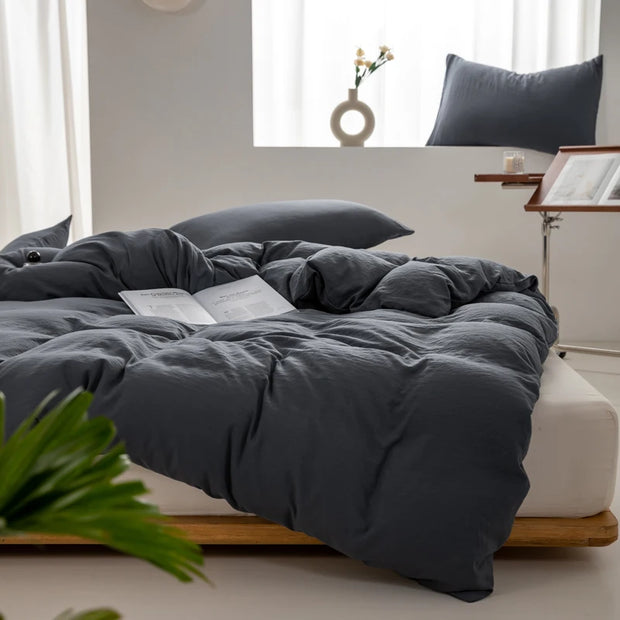 Solid Color Duvet Cover 100% Washed Cotton Quilt Cover Japanese Minimalist Style