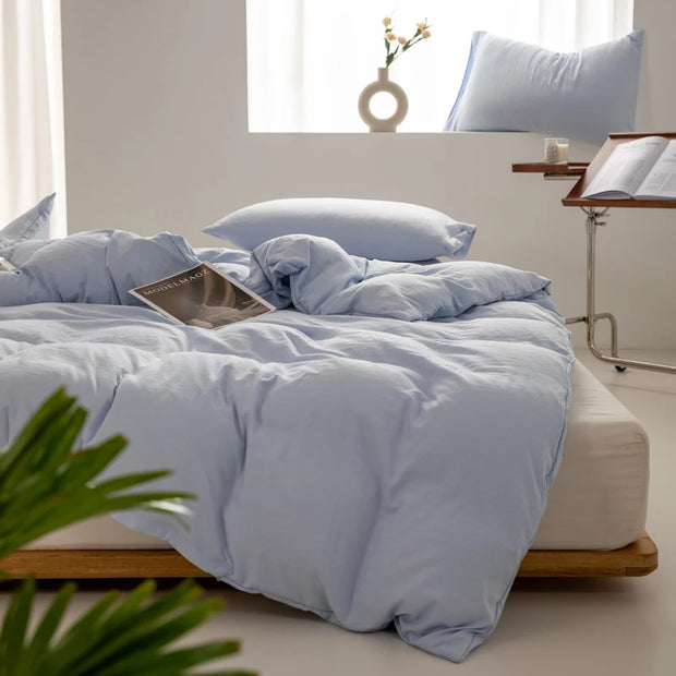 Solid Color Duvet Cover 100% Washed Cotton Quilt Cover Japanese Minimalist Style